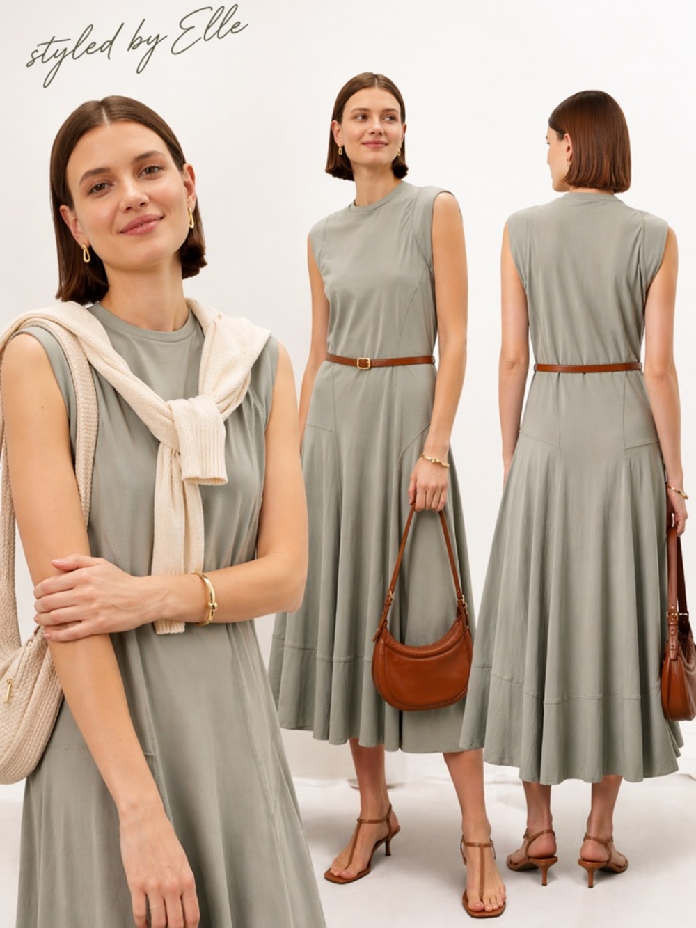Tibi $345 Tshirt Sleeveless Dress Grey Cotton US Size Medium